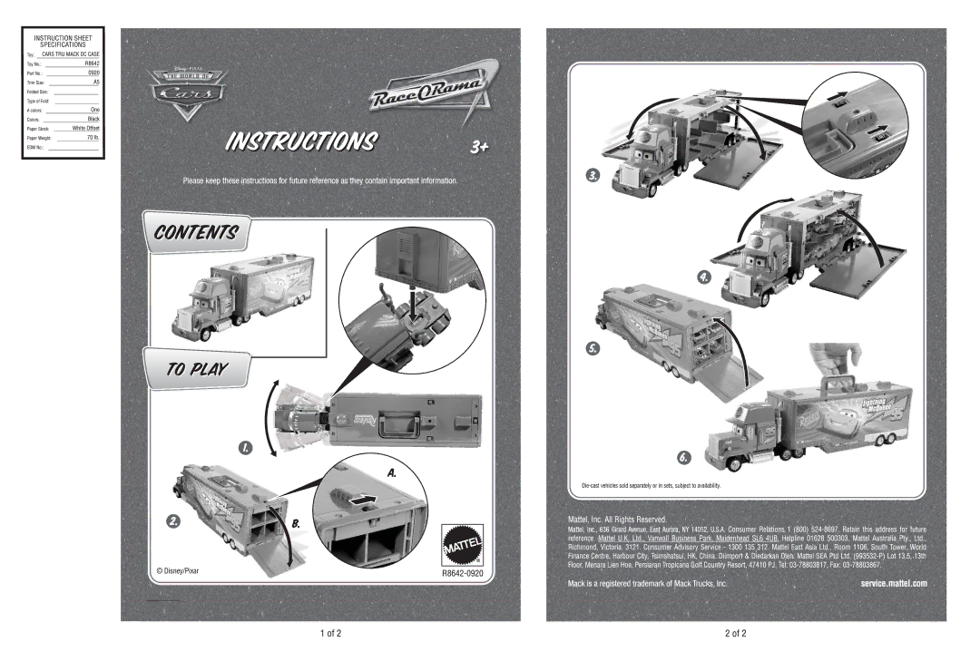 Mattel R8642-0920 manual 