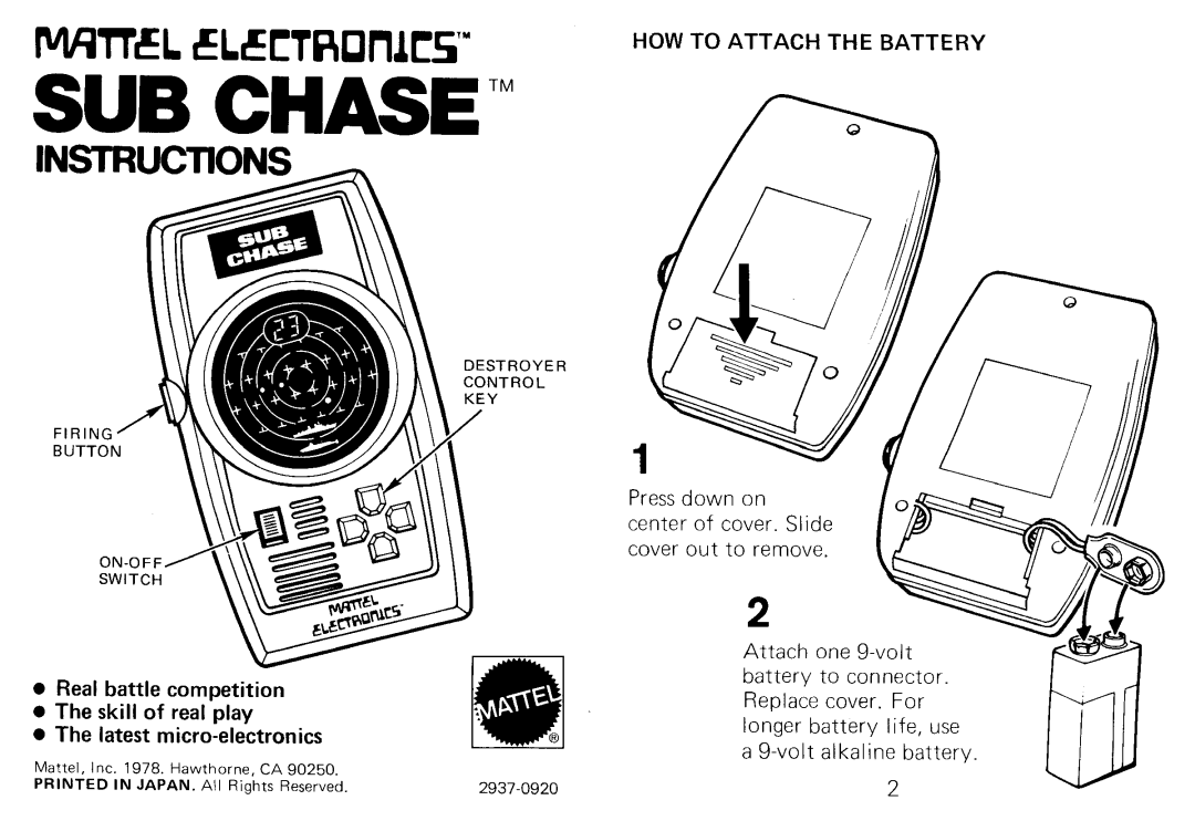 Mattel SUB CHASE manual 