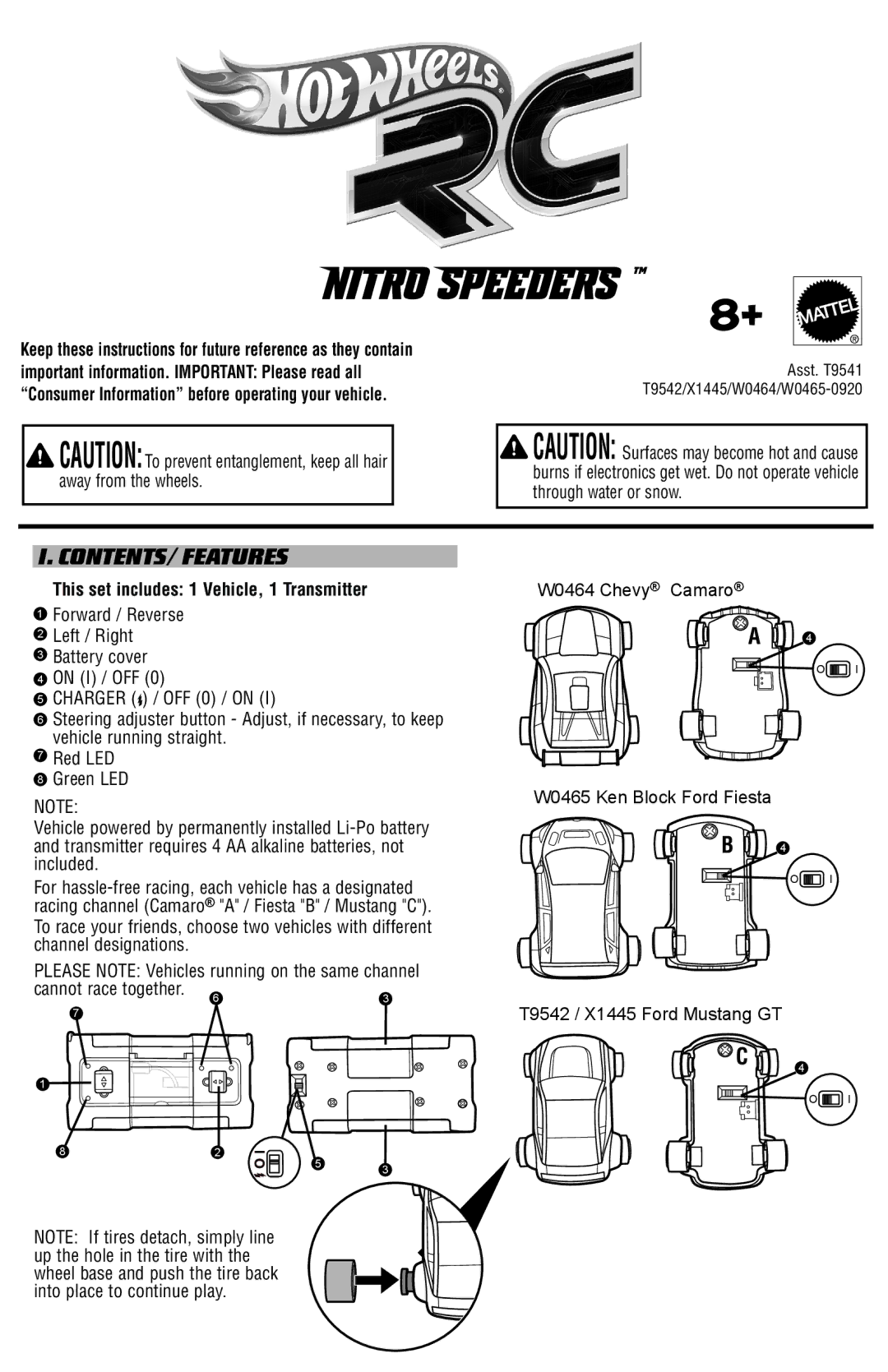 Mattel X1445, W0464, WD465, T9542 manual Nitro Speeders, CONTENTS/ Features 