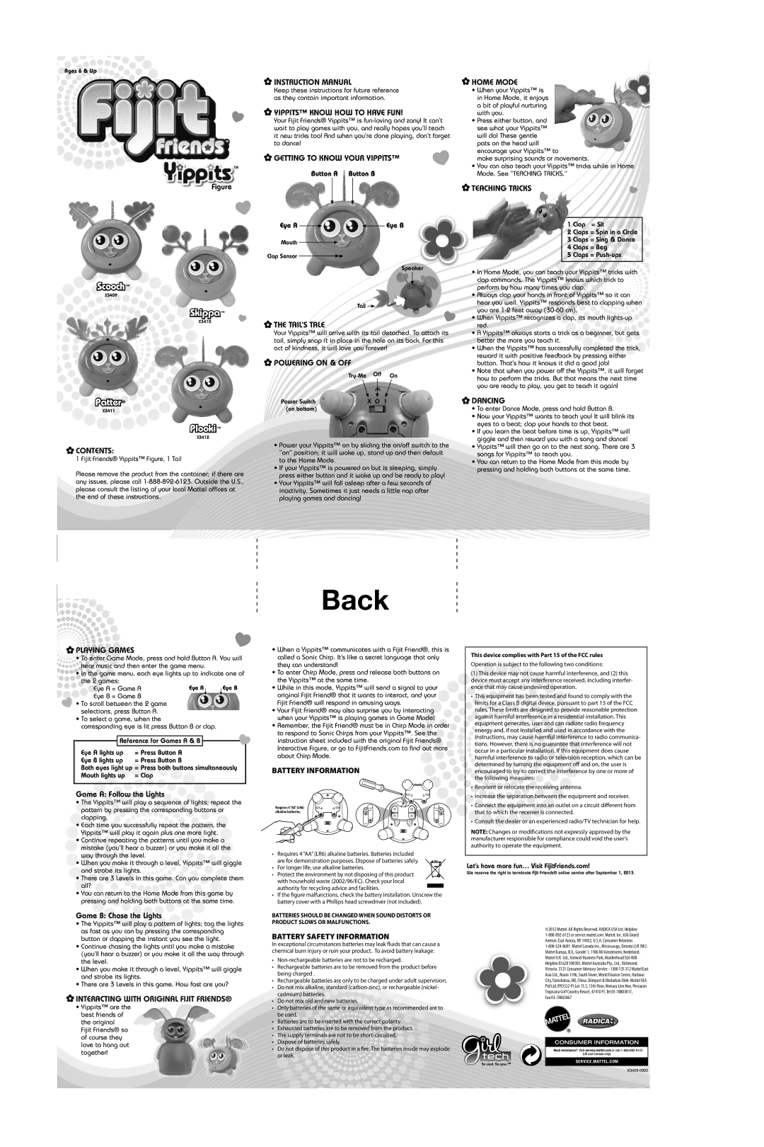 Mattel X3409-0920 instruction manual Contents, Yippits Know HOW to have FUN, Getting to Know Your Yippits, TAIL’S Tale 