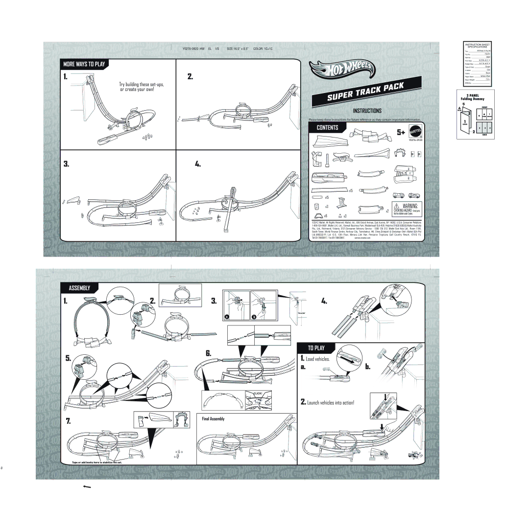 Mattel Y0276 manual More Ways to Play, Contents, Assembly, To Play 