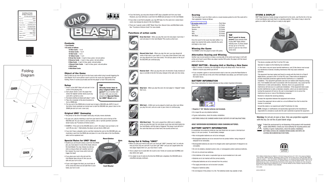 Mattel Y2316 instruction sheet Store & Display, Tip, Battery Information, Battery Safety Information 