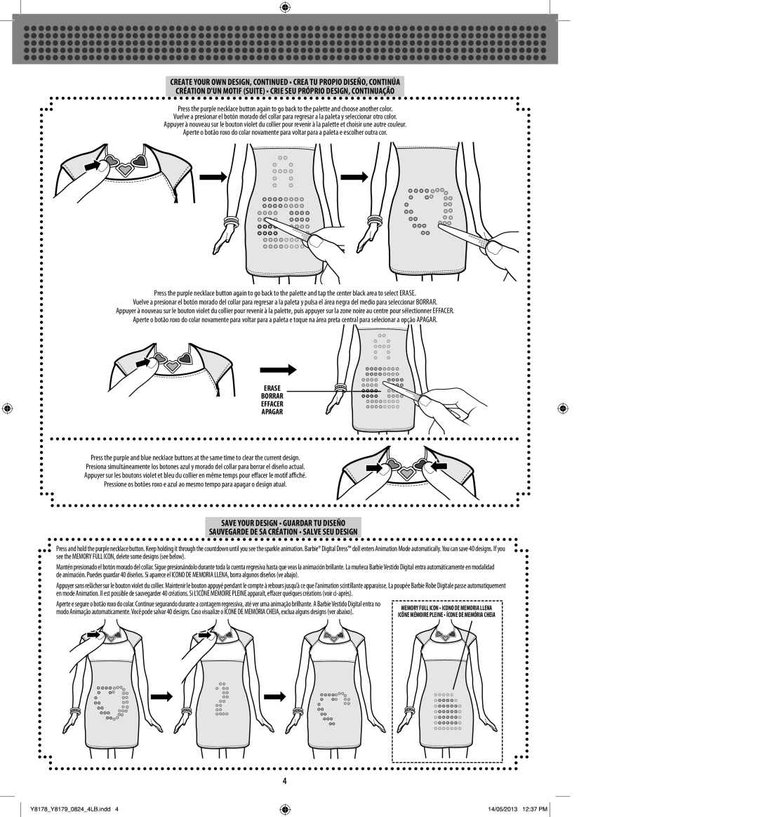 Mattel Y8178-0824  Y8179 instruction sheet Erase Borrar Effacer Apagar 