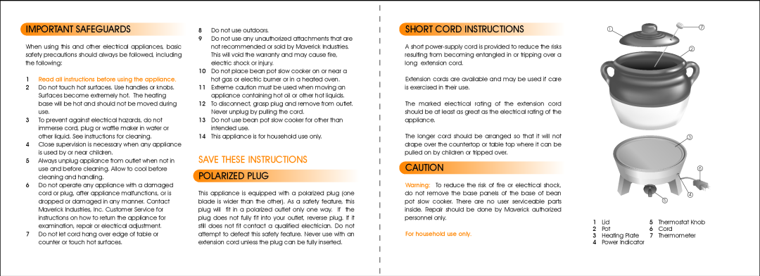 Maverick Ventures BP-01 owner manual Important Safeguards, Polarized Plug, Short Cord Instructions, Save These Instructions 