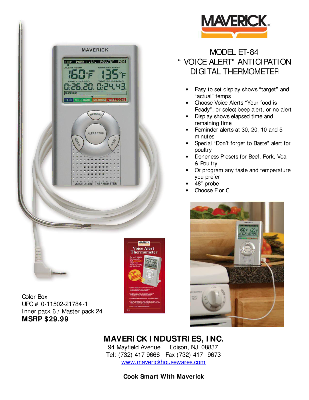 Maverick Ventures manual Model ET-84 Voice Alert Anticipation Digital Thermometer 