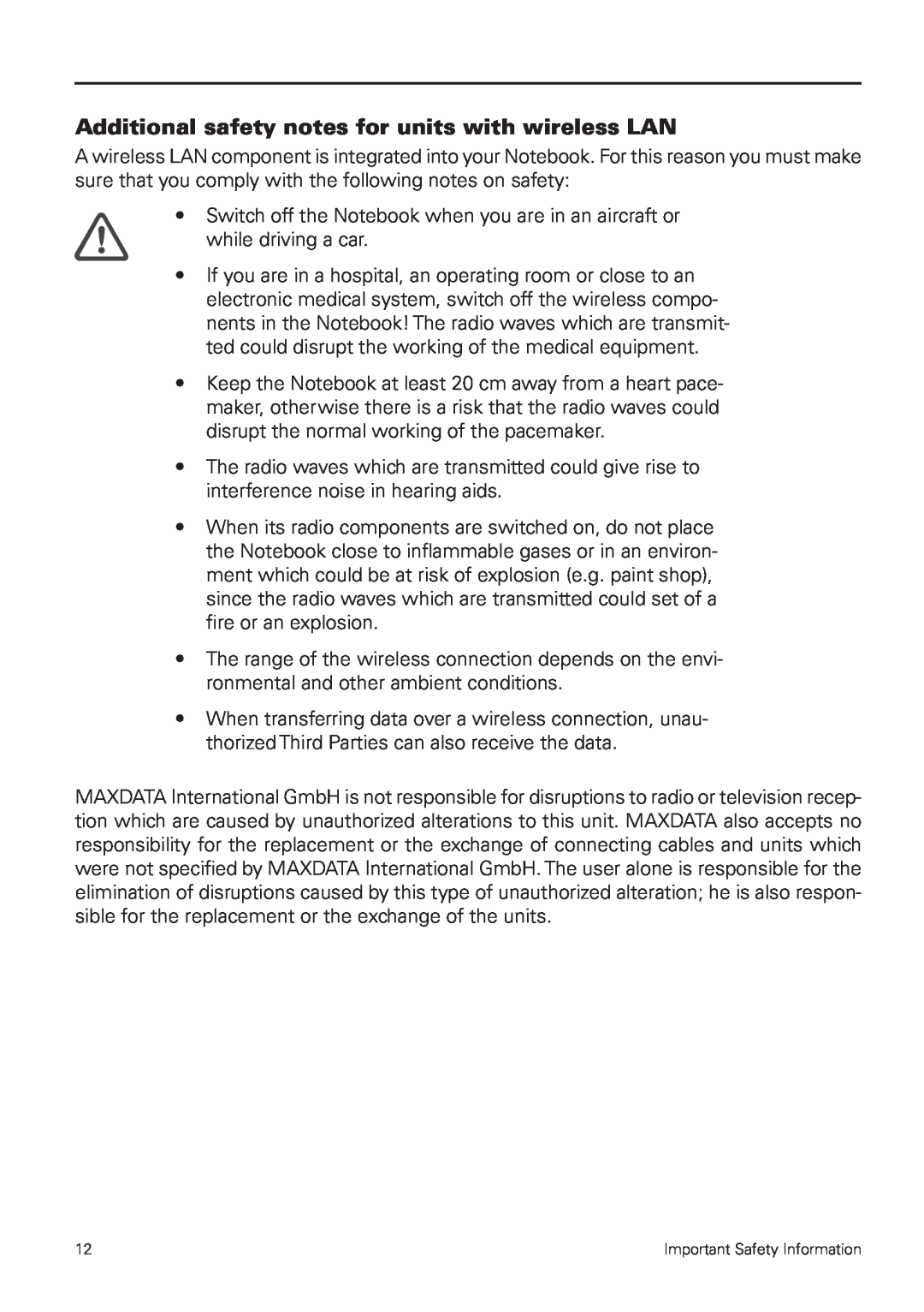 MAXDATA 5500 IR user manual Additional safety notes for units with wireless LAN 