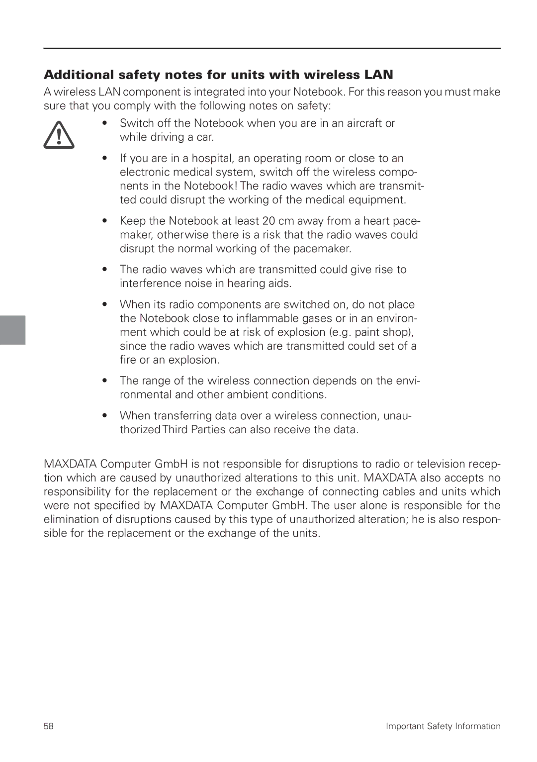 MAXDATA 8100 IWS user manual Additional safety notes for units with wireless LAN 