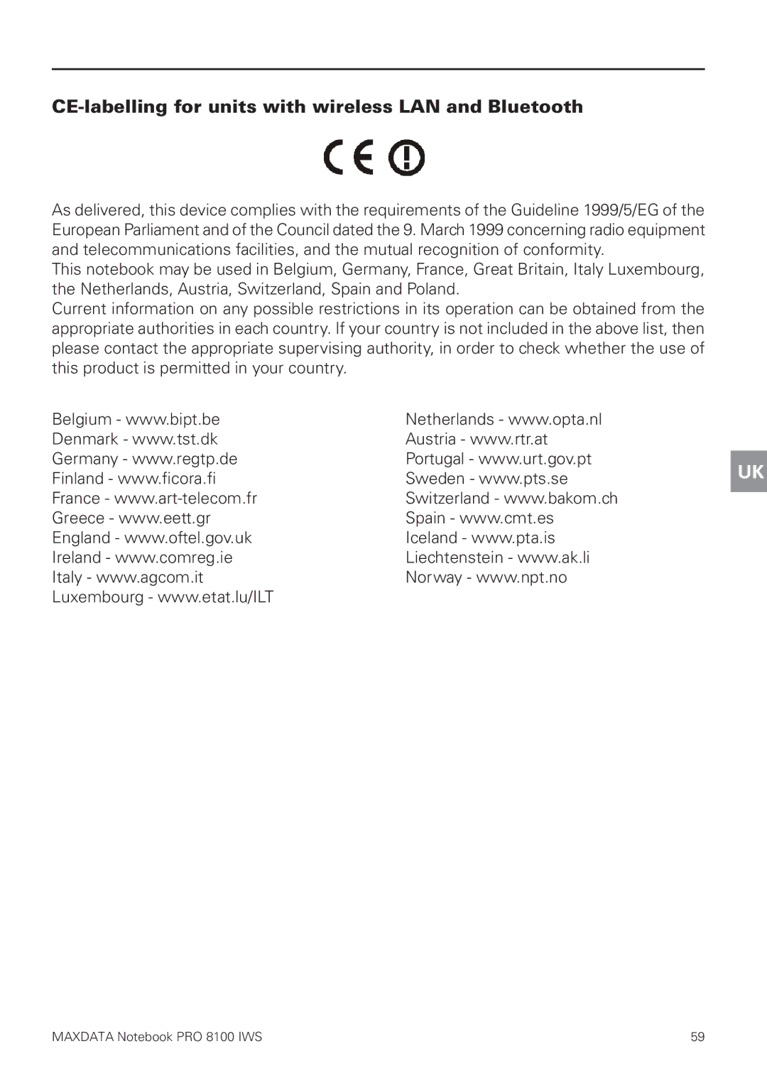 MAXDATA 8100 IWS user manual CE-labelling for units with wireless LAN and Bluetooth 