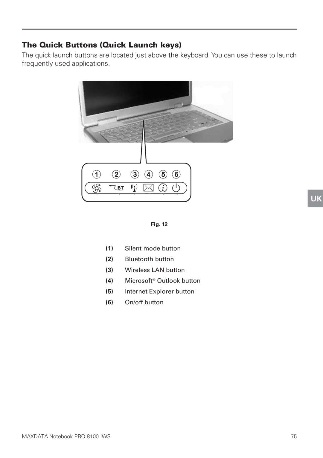 MAXDATA 8100 IWS user manual Quick Buttons Quick Launch keys 