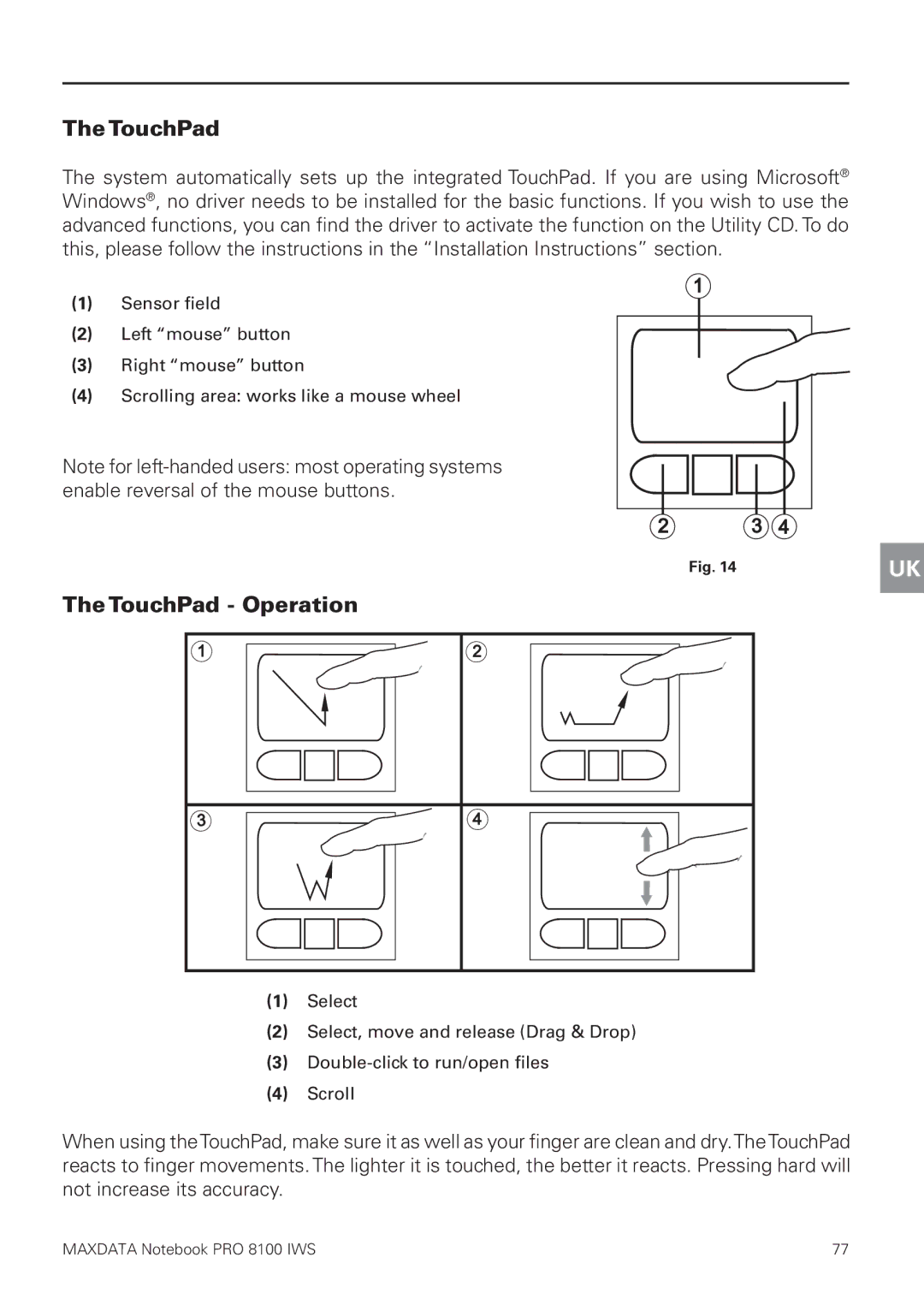 MAXDATA 8100 IWS user manual TouchPad Operation 