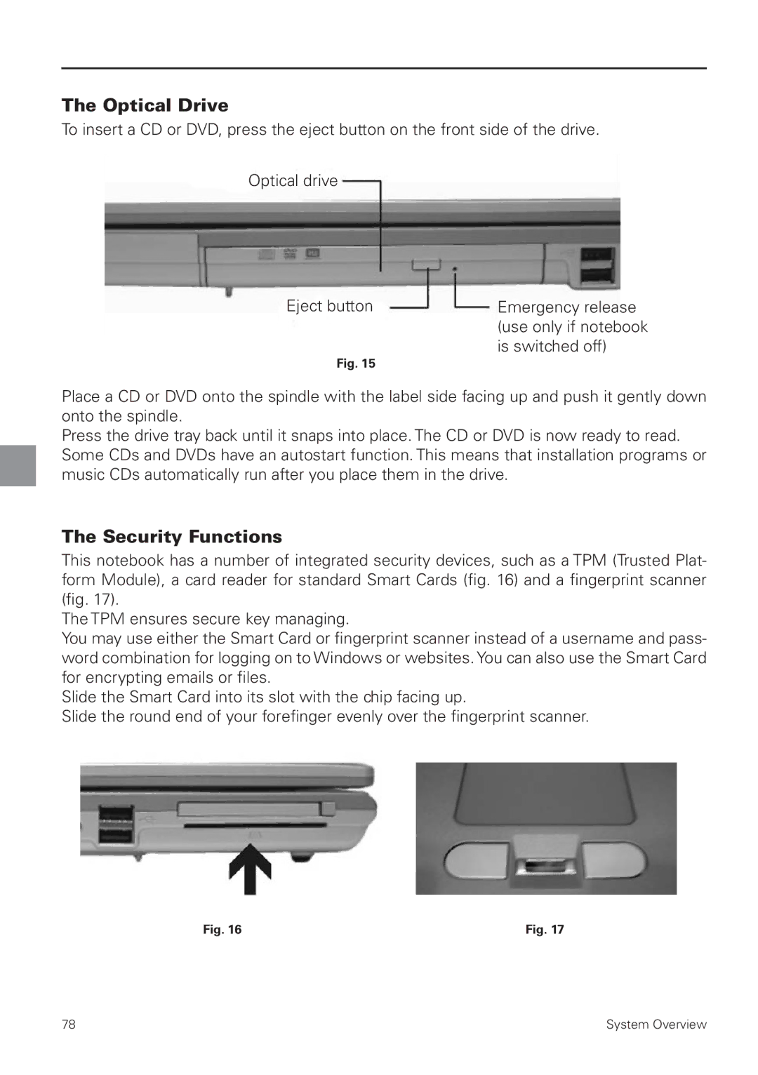 MAXDATA 8100 IWS user manual Optical Drive, Security Functions 