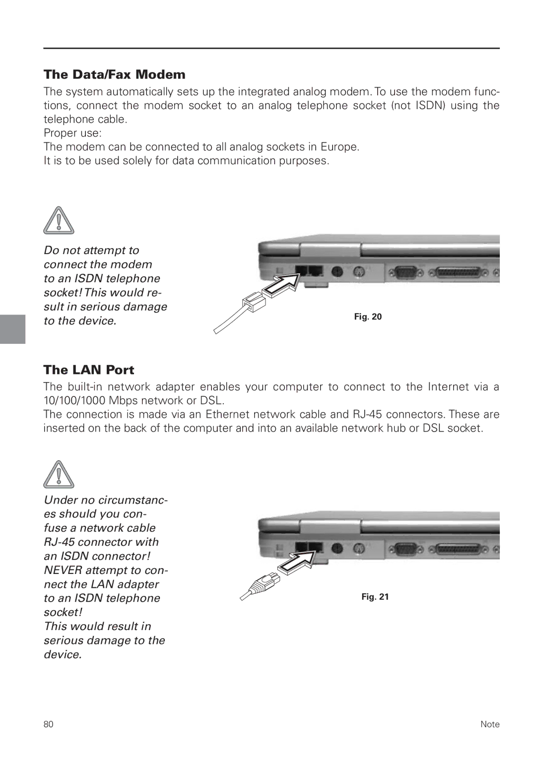 MAXDATA 8100 IWS user manual Data/Fax Modem, LAN Port 