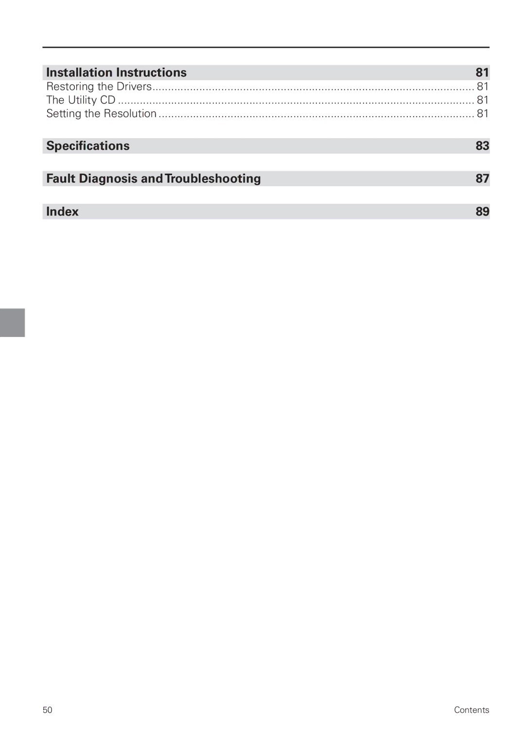 MAXDATA 8100 IWS user manual Installation Instructions, Speciﬁcations Fault Diagnosis and Troubleshooting Index 