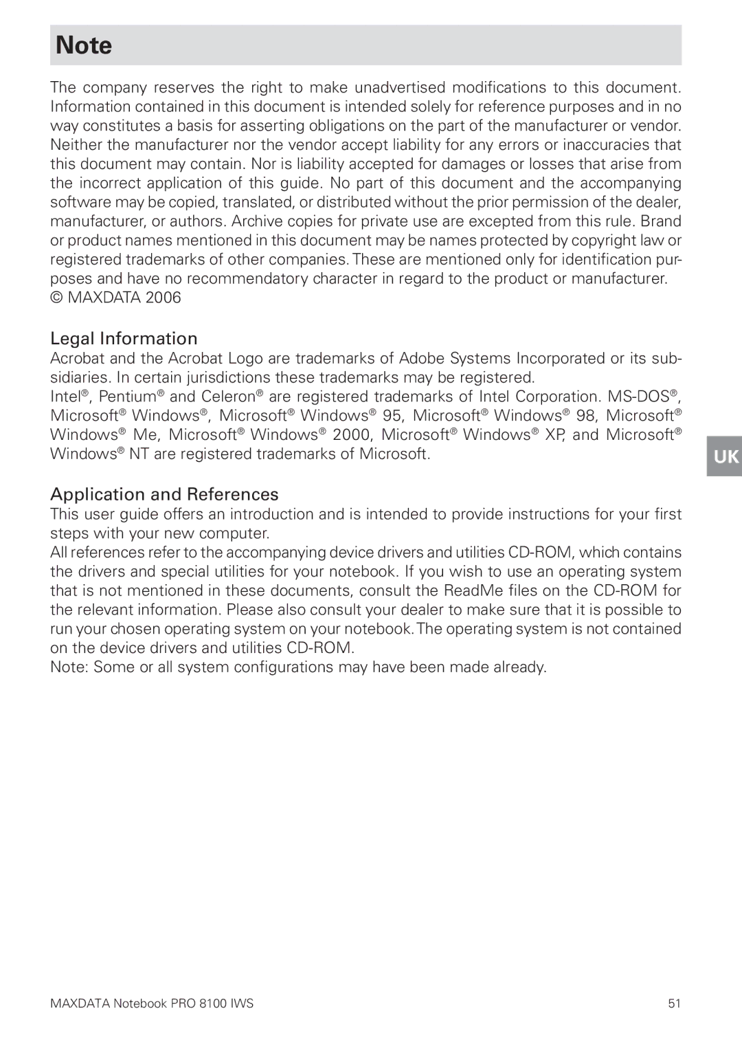 MAXDATA 8100 IWS user manual Legal Information, Application and References 