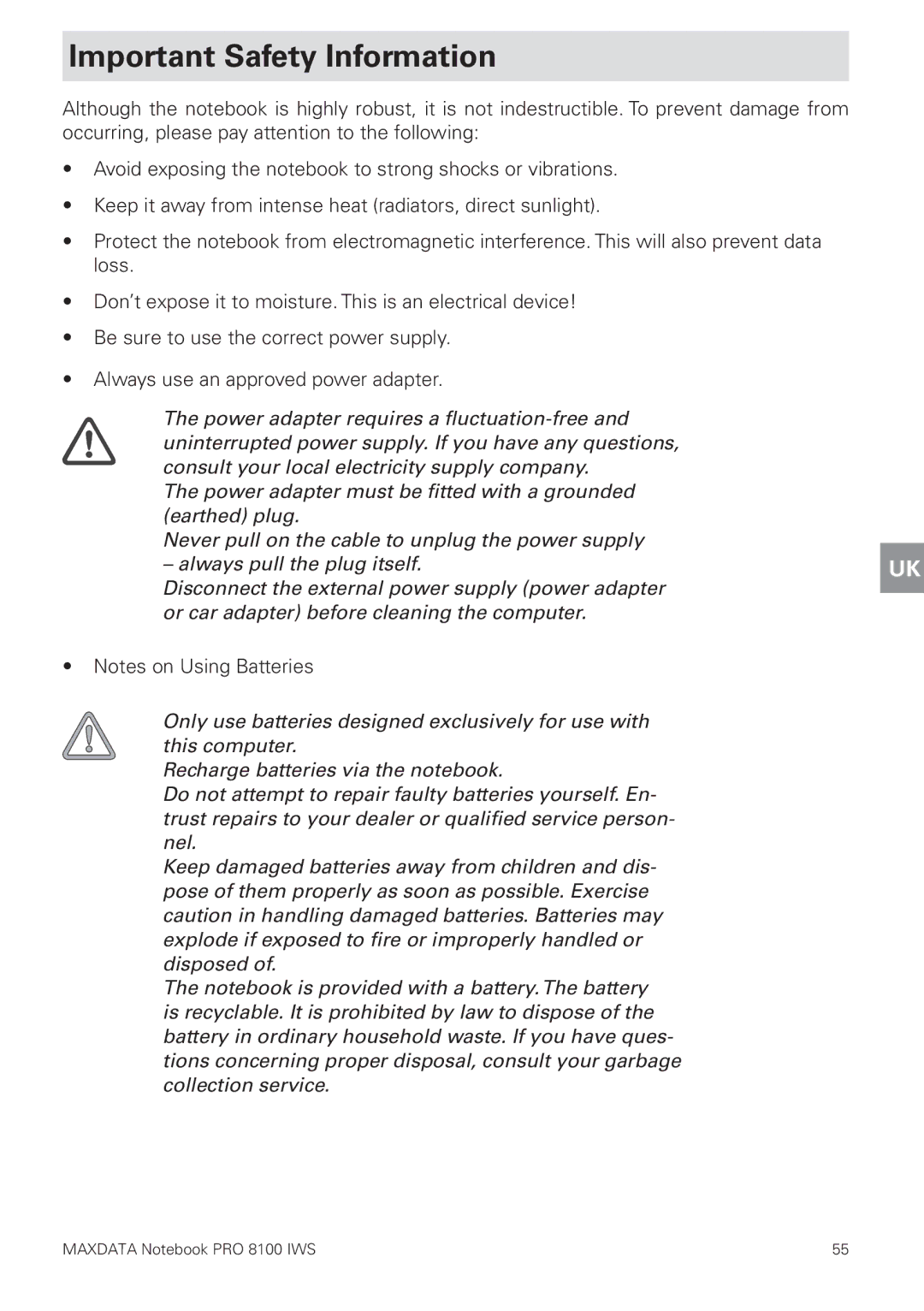 MAXDATA 8100 IWS user manual Important Safety Information 