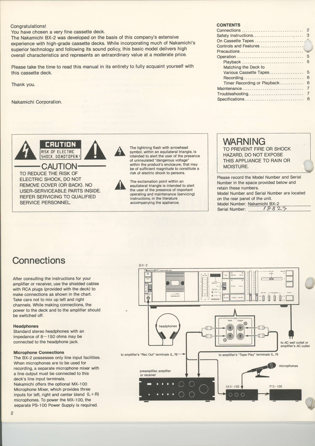 Maxell IBX-2 manual Connections, Contents 