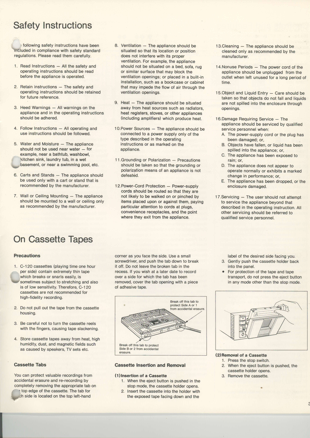 Maxell IBX-2 manual SafetyInstructions, On CassetteTapes, CassetteTabs 