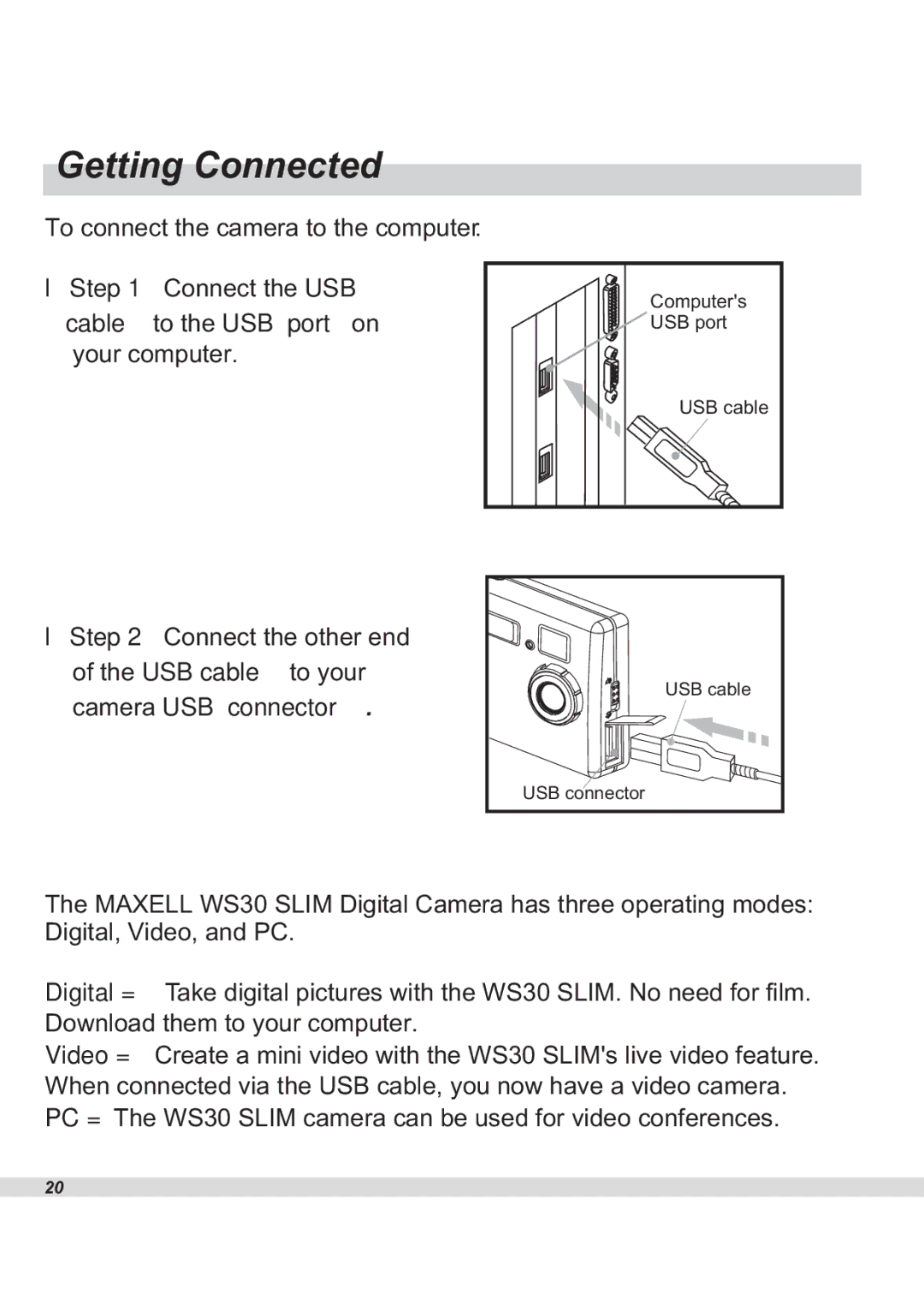 Maxell WS30 manual Getting Connected 