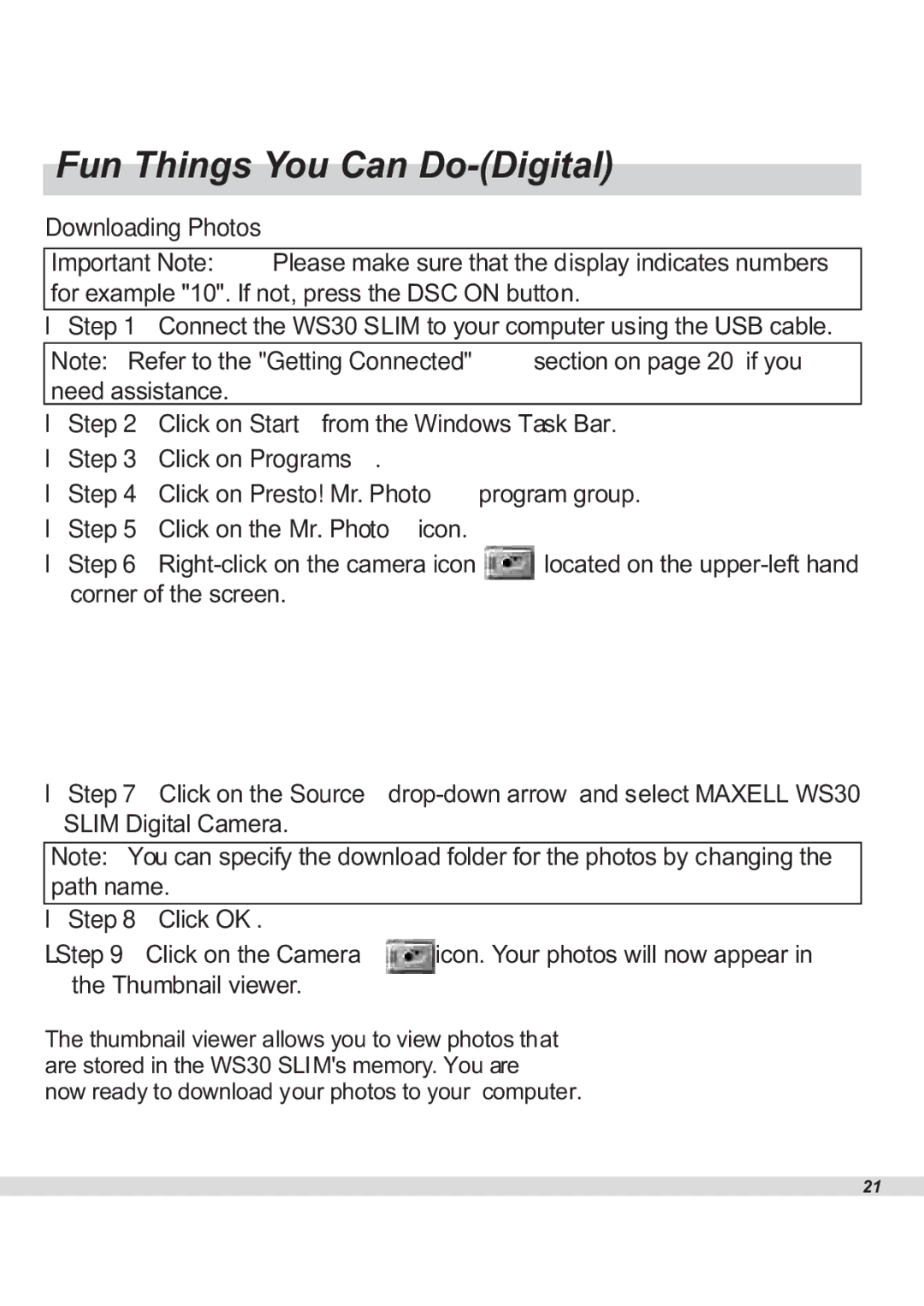 Maxell WS30 manual Fun Things You Can Do-Digital, Downloading Photos, Click OK 