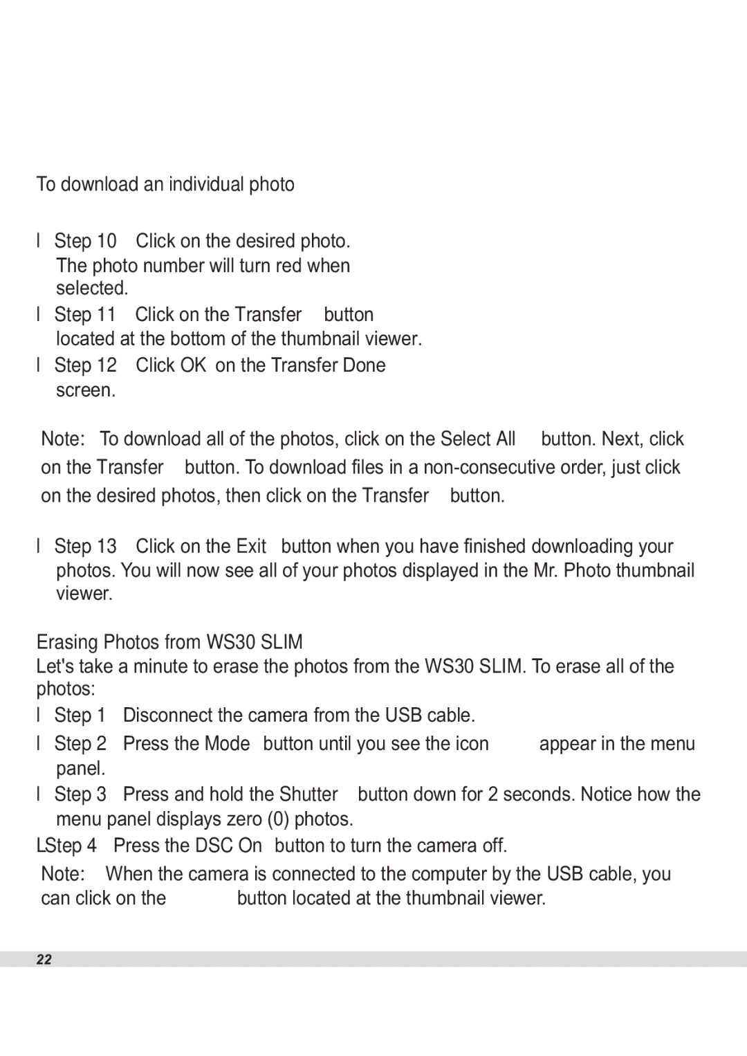 Maxell manual To download an individual photo, Erasing Photos from WS30 Slim 