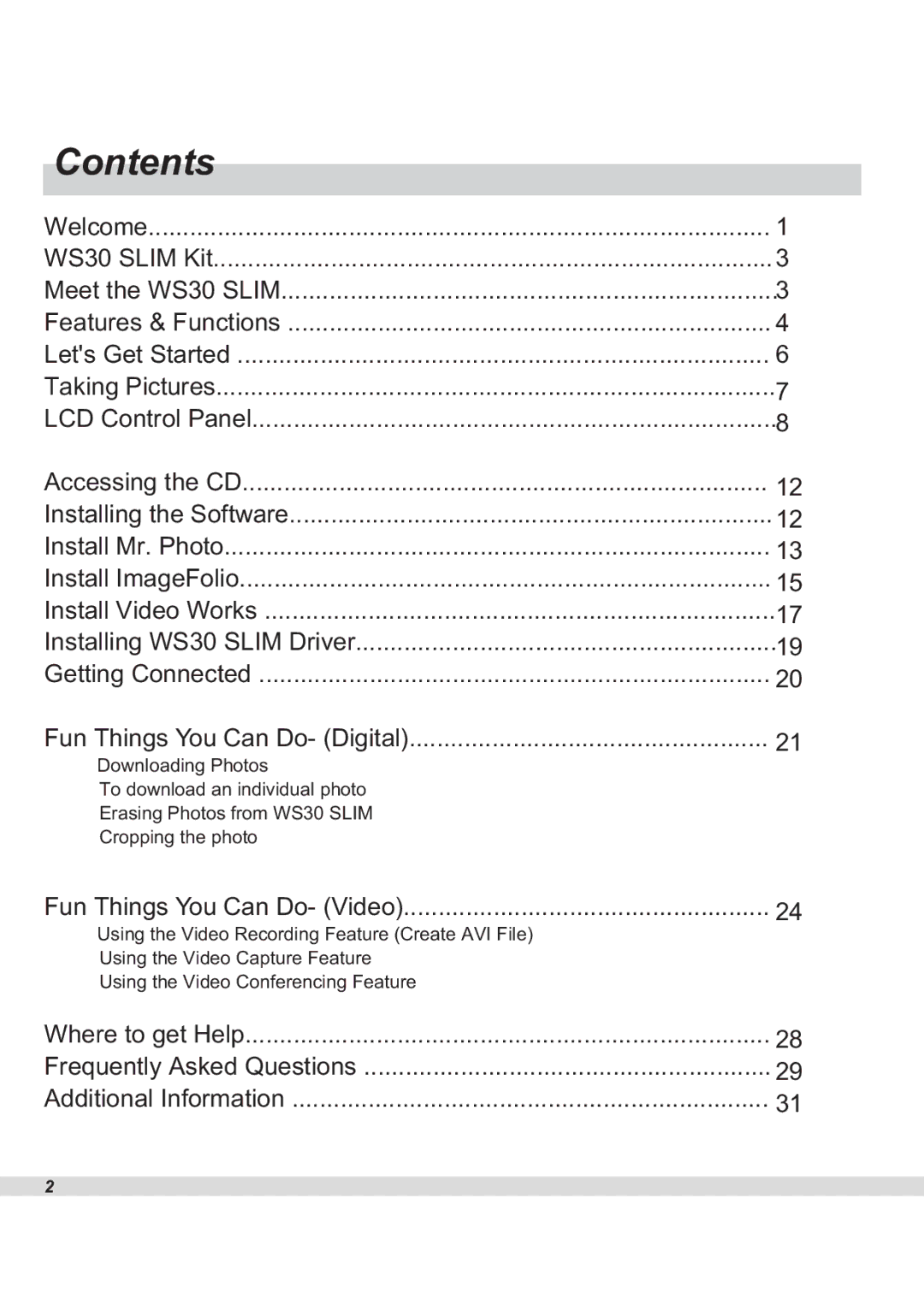 Maxell WS30 manual Contents 