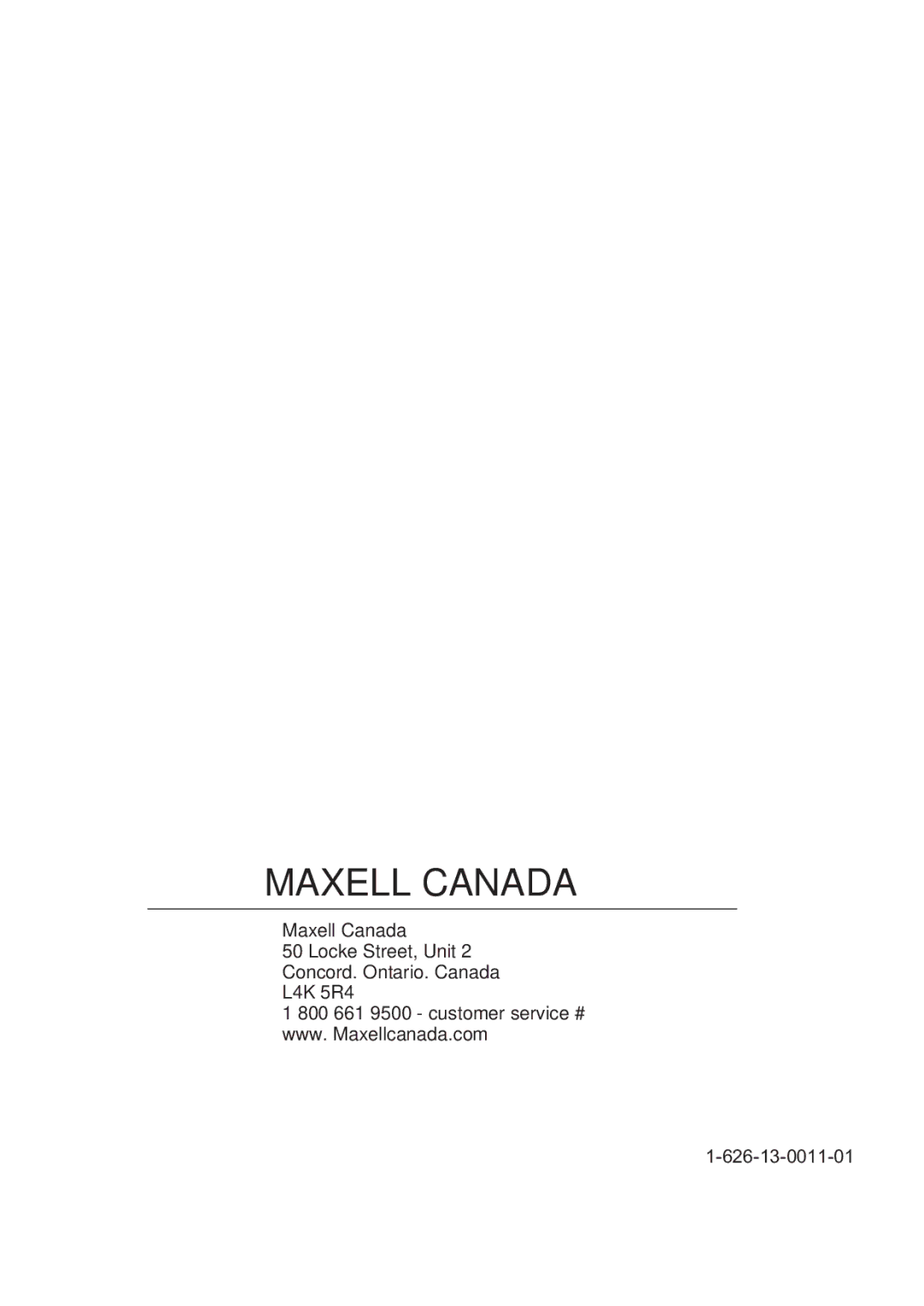 Maxell WS30 manual Maxell Canada 