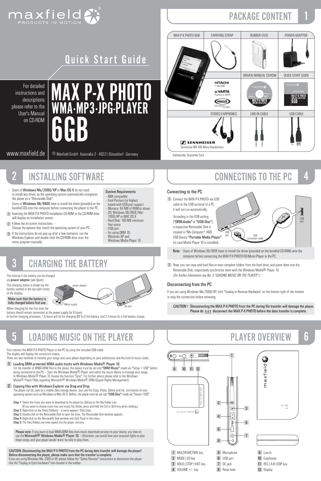 Maxfield 6GB manual Connecting to the PC, Disconnecting from the PC 