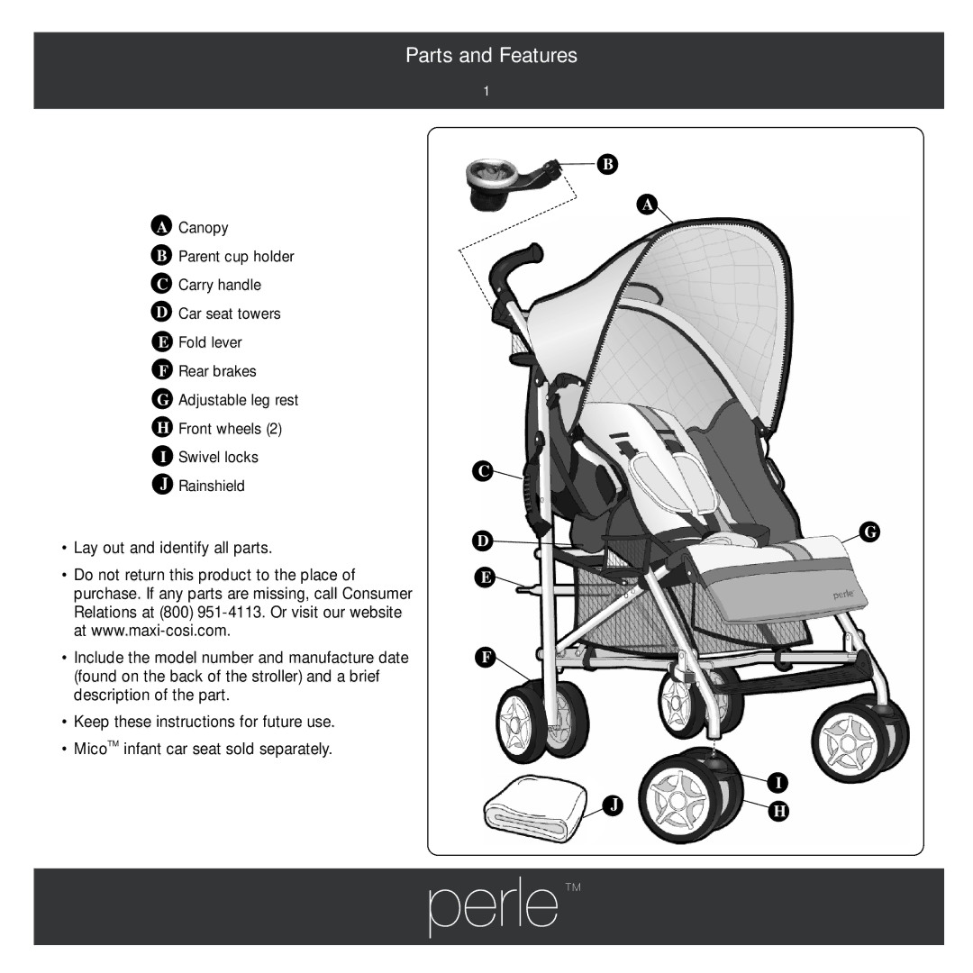 Maxi-Cosi 1443 manual Parts and Features 