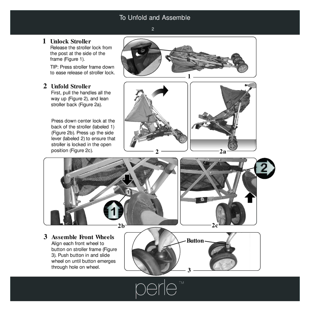 Maxi-Cosi 1443 manual Unlock Stroller, Unfold Stroller, Assemble Front Wheels, 22a Button 