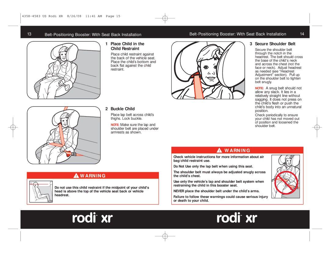 Maxi-Cosi 4358-4583 manual Place Child Child Restraint, Buckle Child, Secure Shoulder Belt 