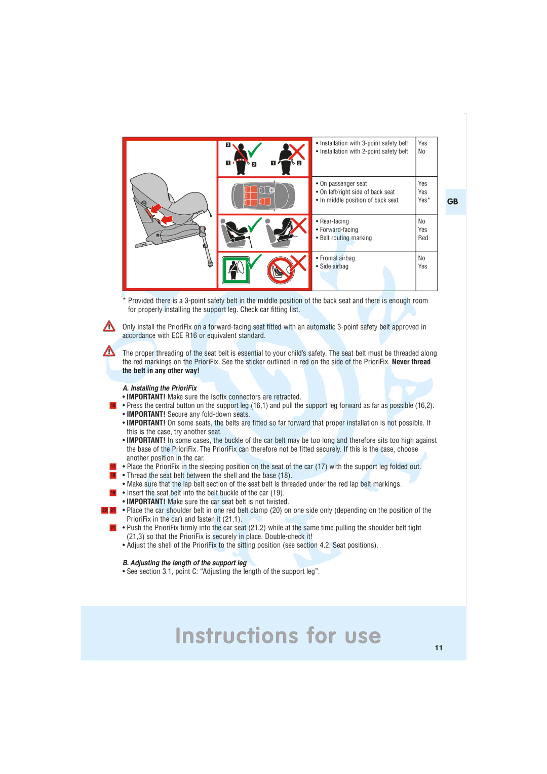 Maxi-Cosi Car Seat manual Installing the PrioriFix, IMPORTANT! Make sure the Isofix connectors are retracted 