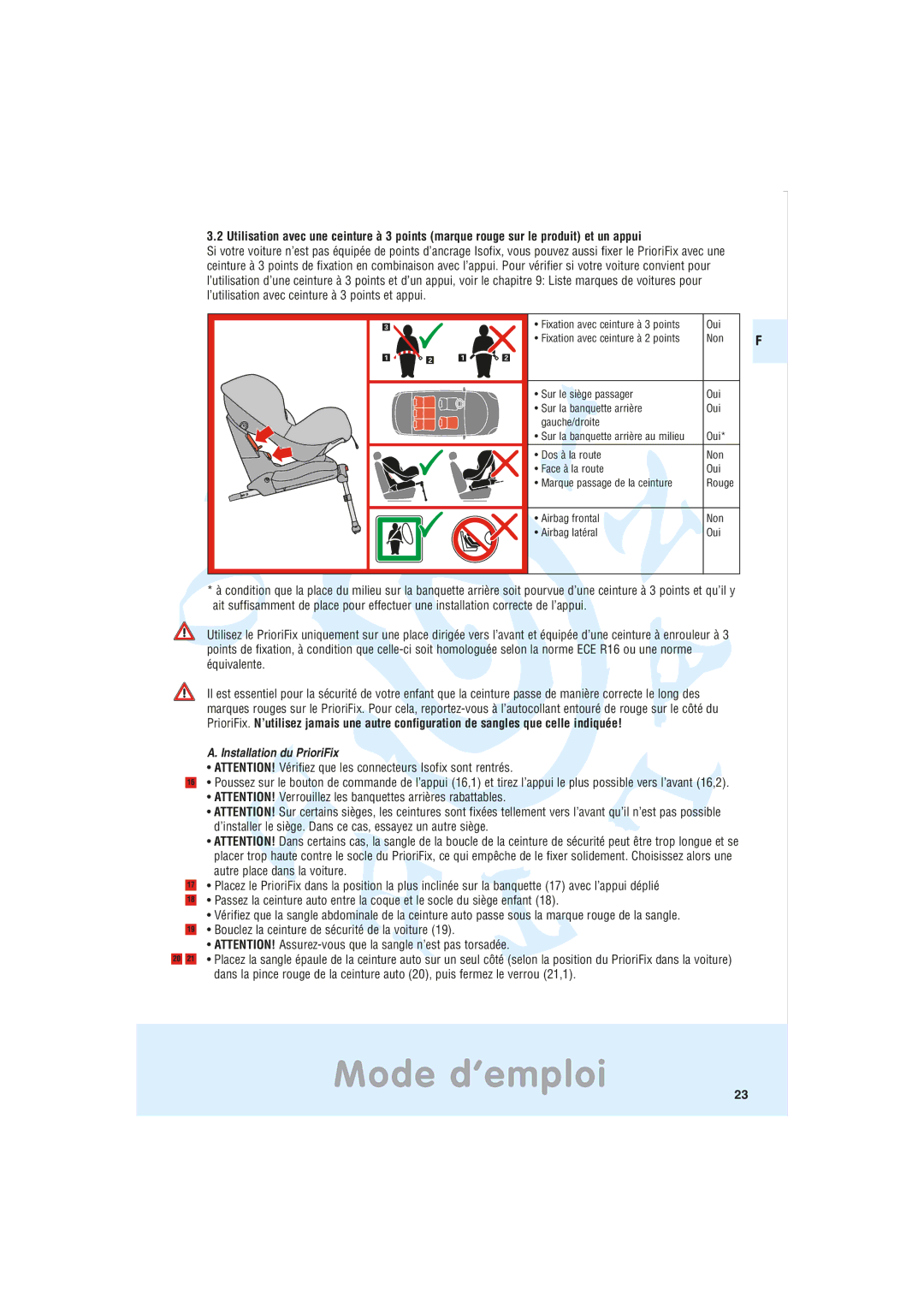 Maxi-Cosi Car Seat manual Installation du PrioriFix 