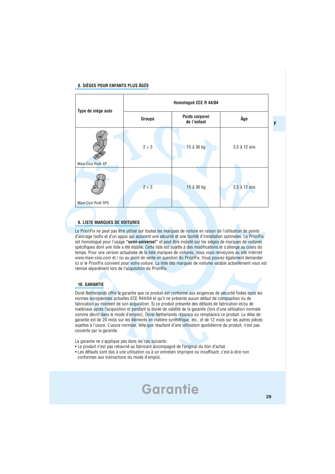 Maxi-Cosi Car Seat manual Sièges Pour Enfants Plus Âgés, Type de siège auto, Liste Marques DE Voitures Garantie 