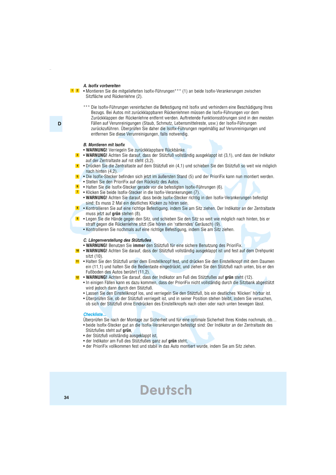 Maxi-Cosi Car Seat manual Isofix vorbereiten, Montieren mit Isofix, Längenverstellung des Stützfußes 