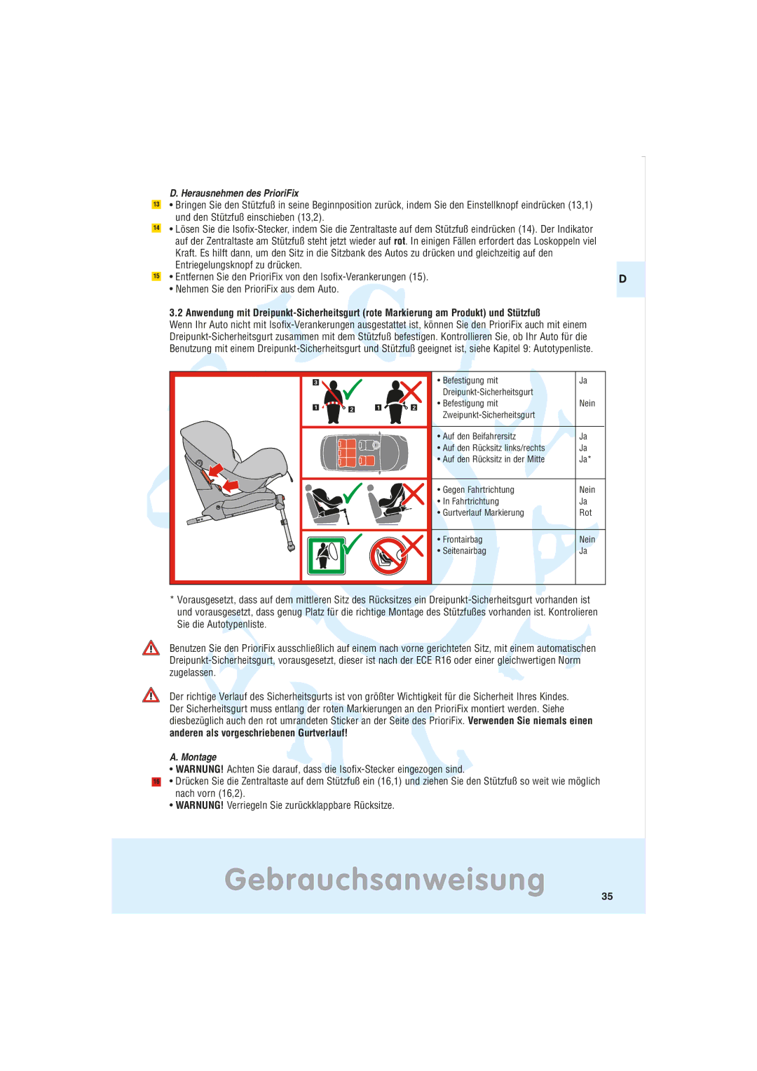 Maxi-Cosi Car Seat manual Herausnehmen des PrioriFix, Montage 