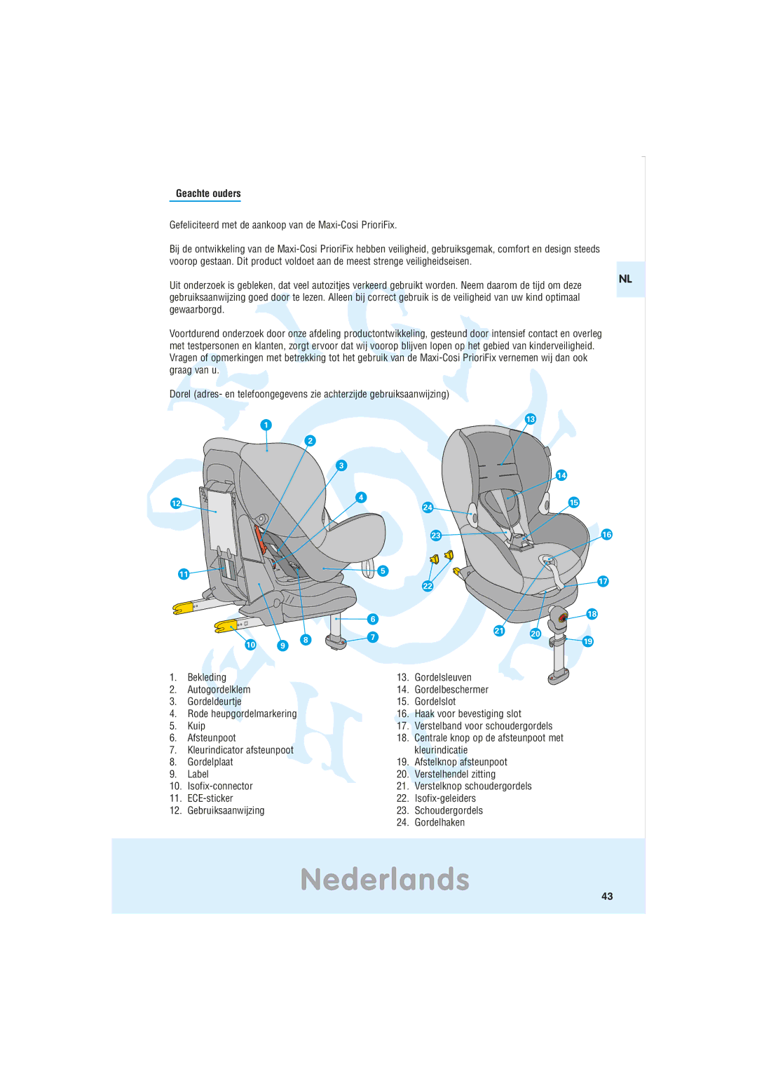 Maxi-Cosi Car Seat manual Nederlands, Geachte ouders 