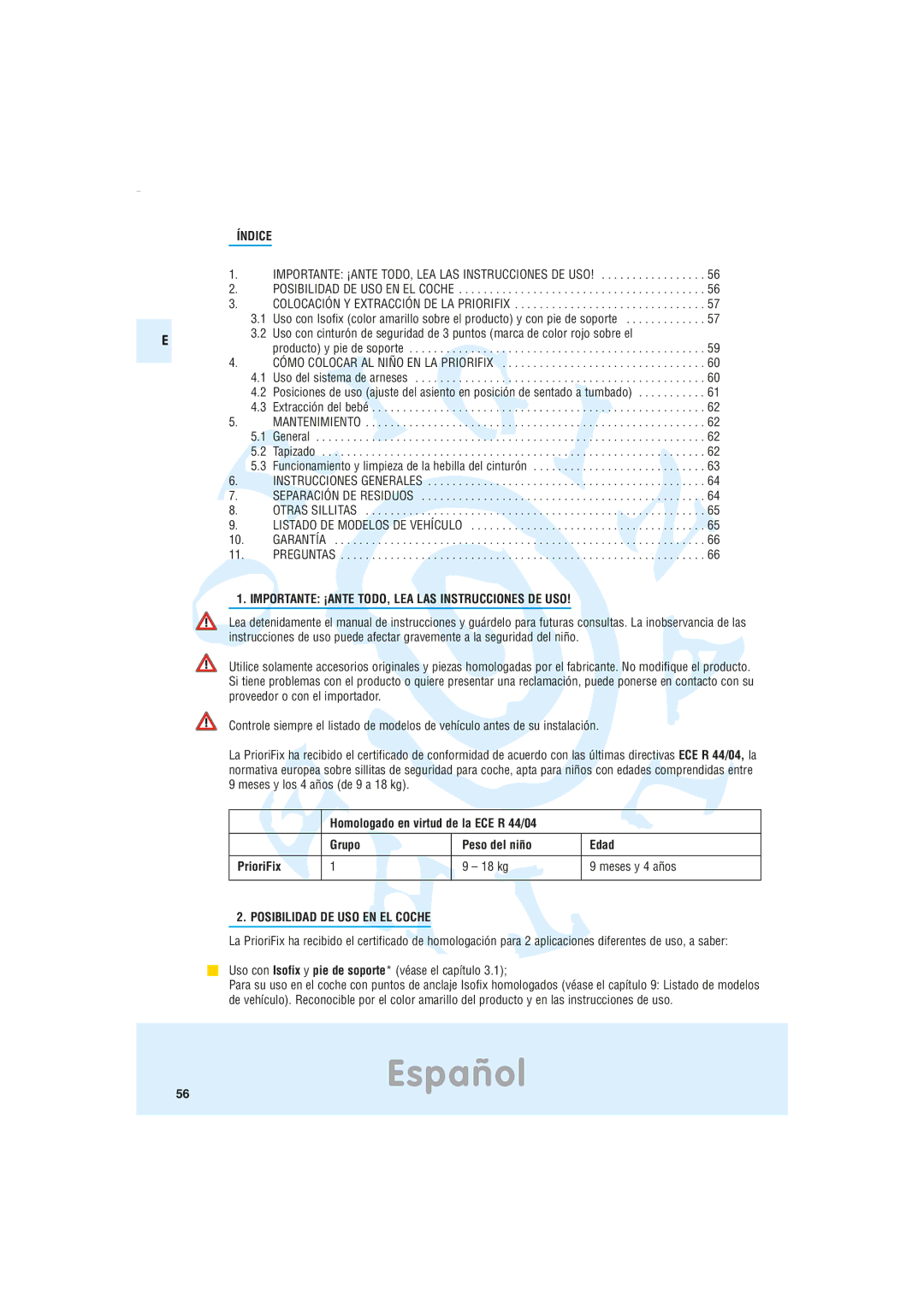 Maxi-Cosi Car Seat manual Importante ¡ANTE TODO, LEA LAS Instrucciones DE USO, Posibilidad DE USO EN EL Coche 