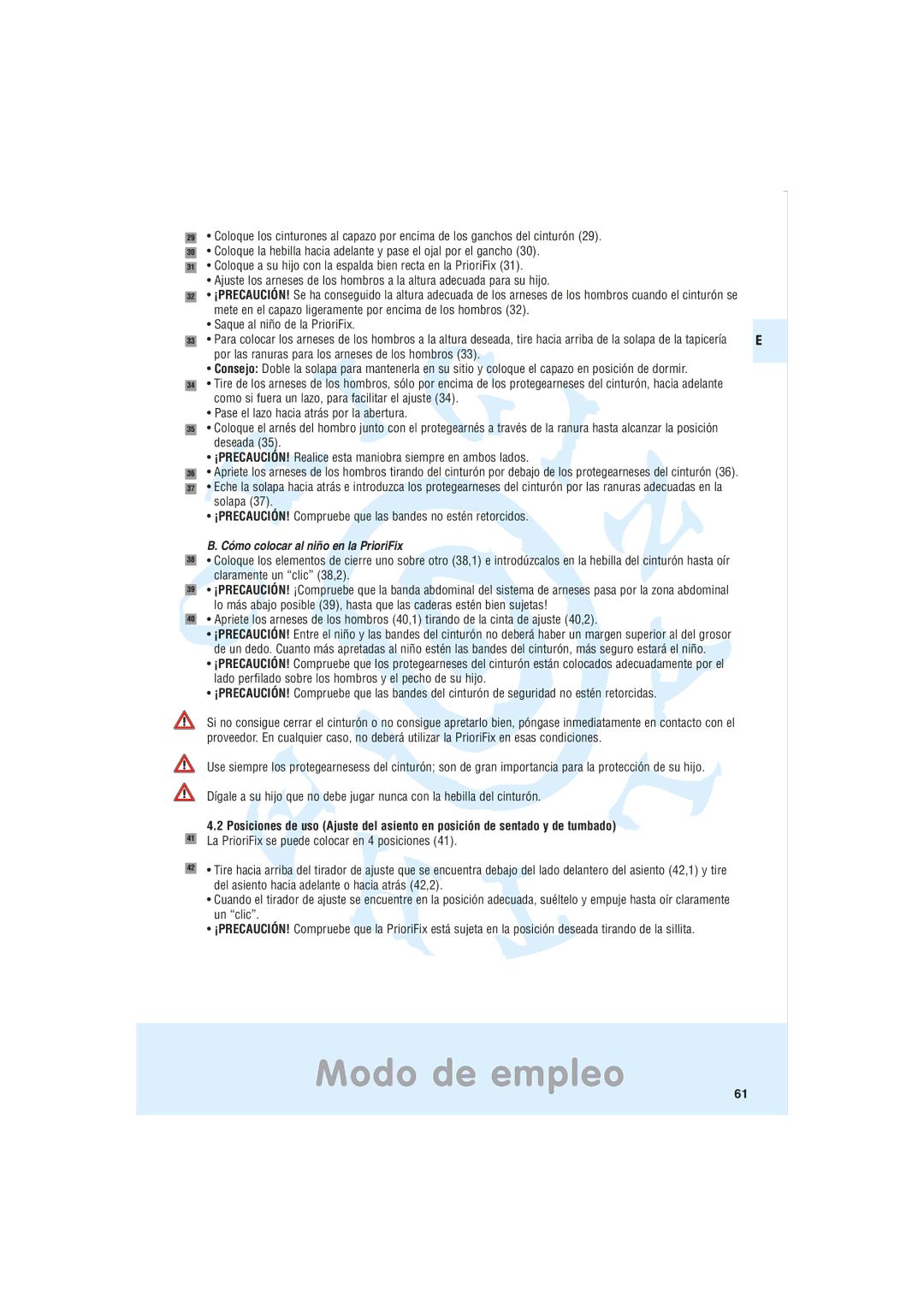 Maxi-Cosi Car Seat manual Por las ranuras para los arneses de los hombros, Cómo colocar al niño en la PrioriFix 