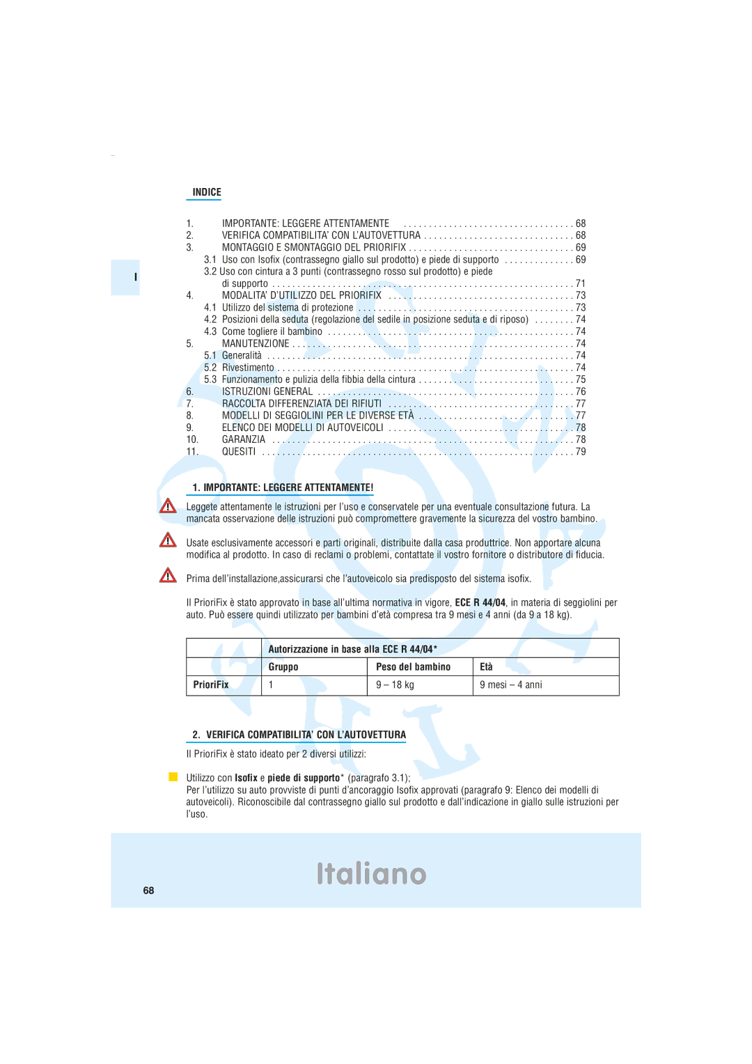 Maxi-Cosi Car Seat manual Importante Leggere Attentamente, Verifica COMPATIBILITA’ CON L’AUTOVETTURA 