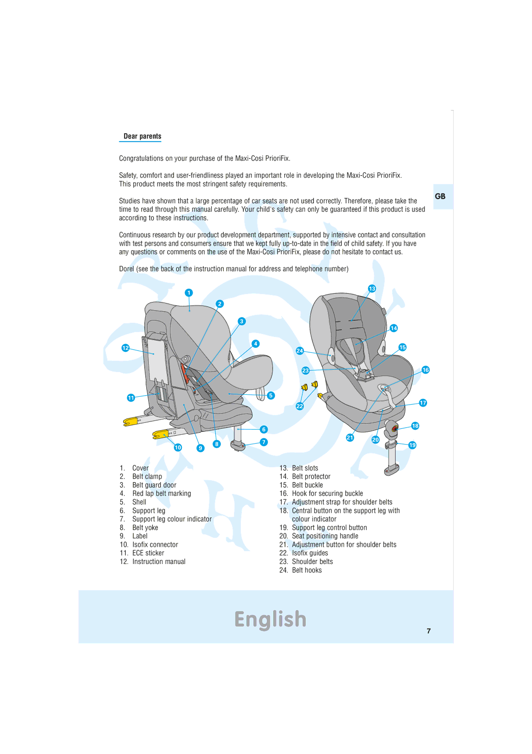 Maxi-Cosi Car Seat manual English, Dear parents 