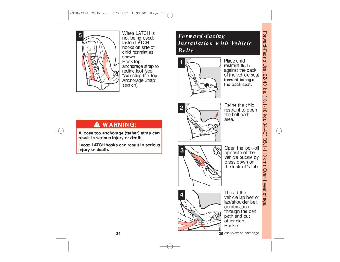 Maxi-Cosi Priori manual Forward-Facing Installation with Vehicle Belts 