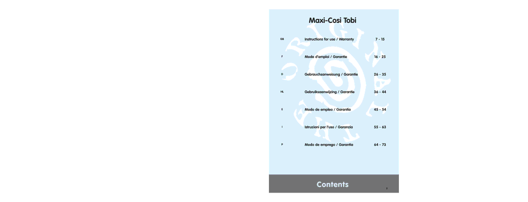 Maxi-Cosi Tobi manual Contents 