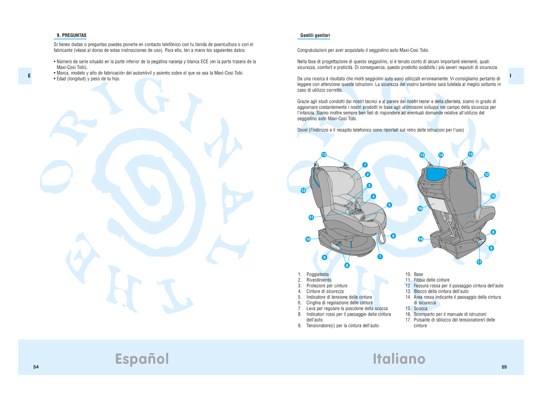 Maxi-Cosi Tobi manual Español Italiano, Preguntas, Gentili genitori 