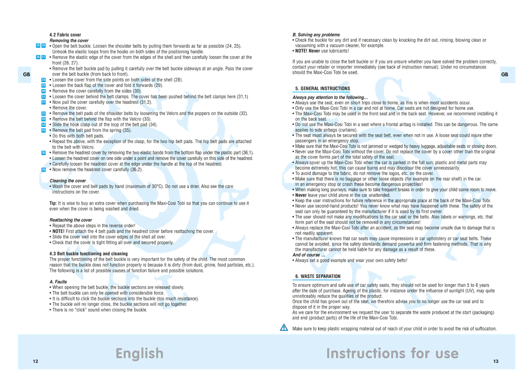 Maxi-Cosi Tobi manual Instructions for use 