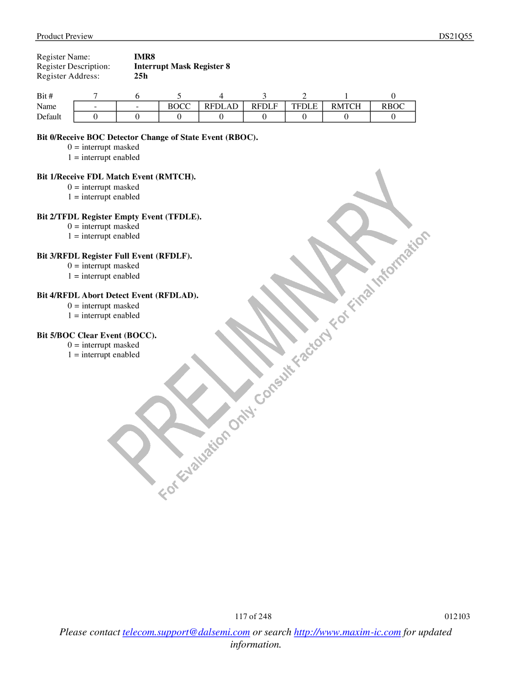 Maxim DS21Q55 specifications IMR8 