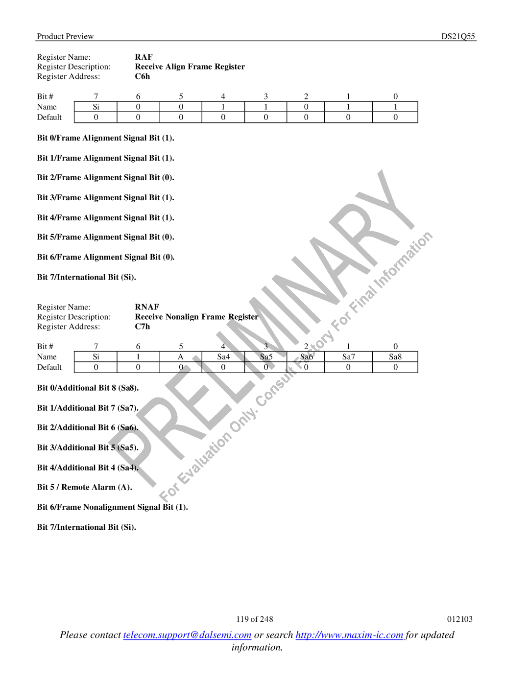 Maxim DS21Q55 specifications Raf, Rnaf 