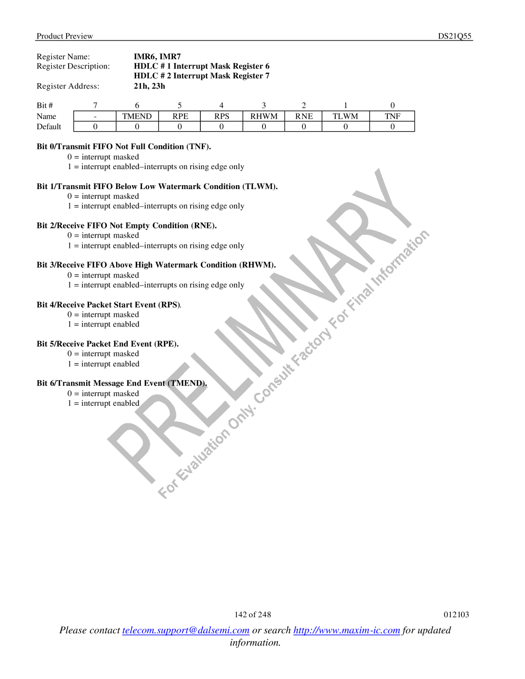 Maxim DS21Q55 specifications IMR6, IMR7 