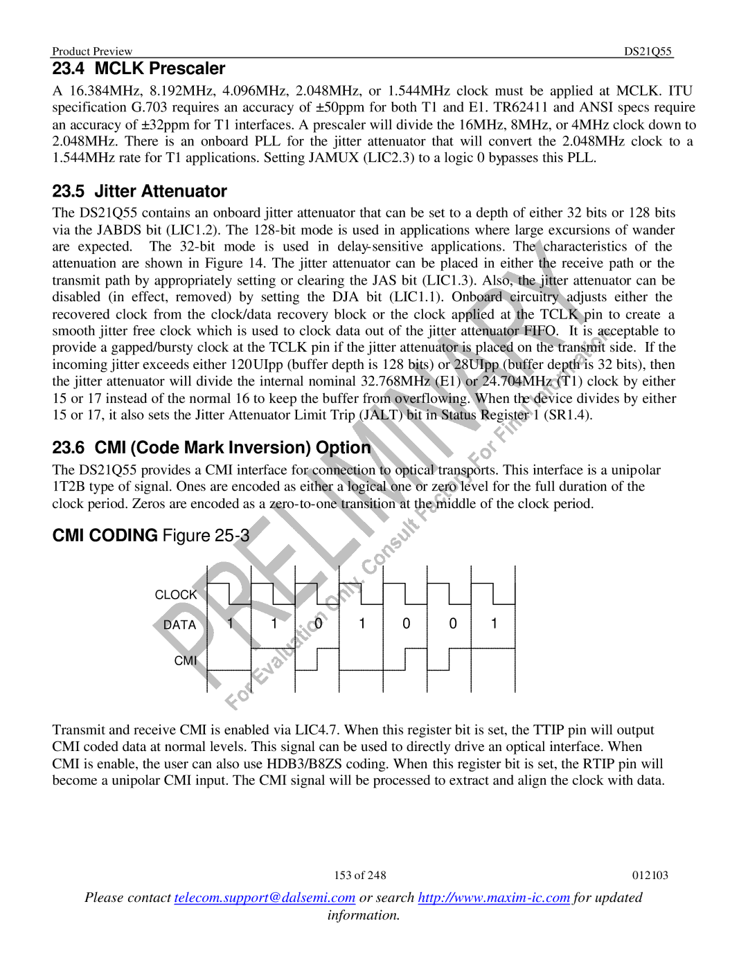 Maxim DS21Q55 specifications Mclk Prescaler, CMI Code Mark Inversion Option, CMI Coding Figure 