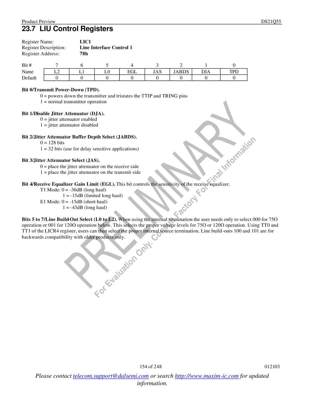 Maxim DS21Q55 specifications LIU Control Registers, LIC1 