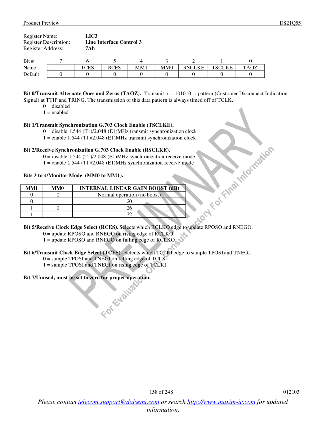 Maxim DS21Q55 specifications LIC3, MM1 MM0 